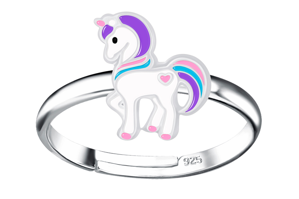 Anillo plata 925 infantil unicornio 9x9mm de esmalte