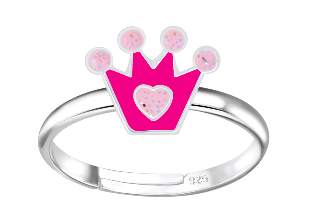 Sterling silver enamel 8x9mm crown kids ring