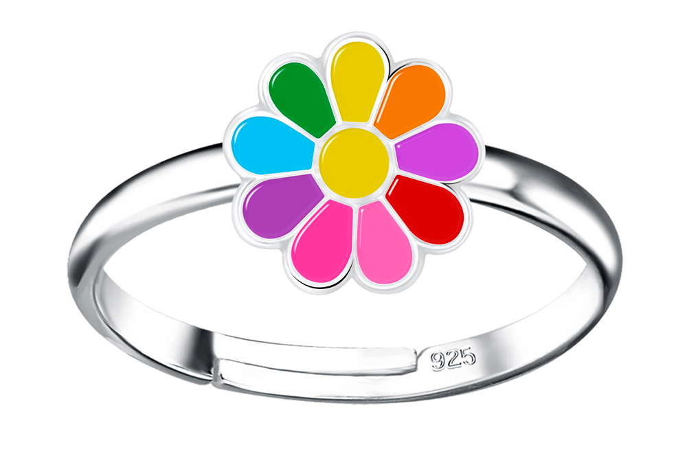 Anillo plata 925 infantil margarita de colores 7x7mm de esmalte