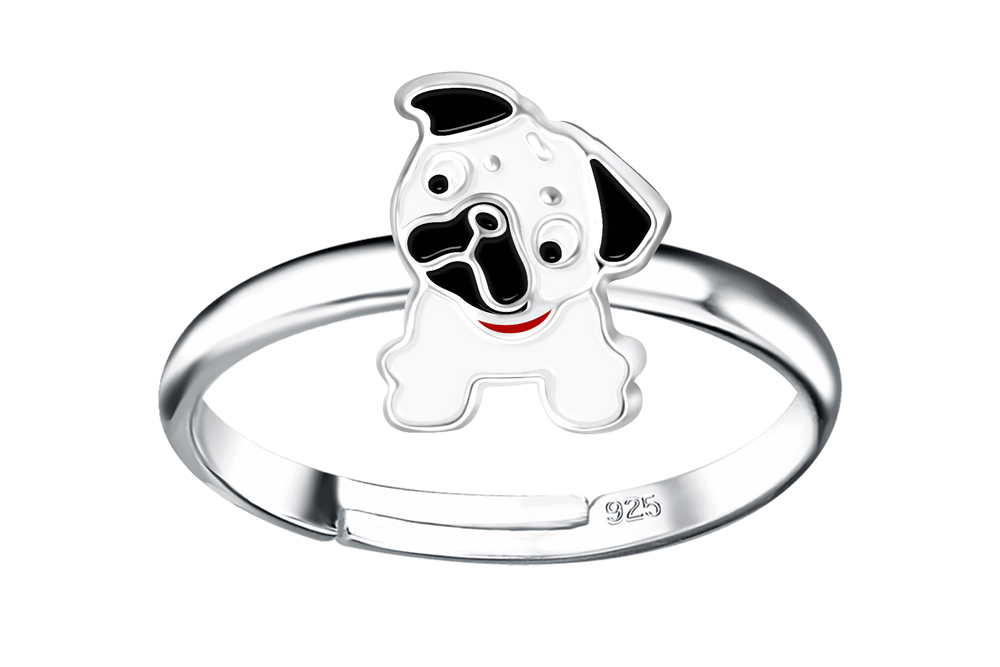Sterling silver enamel 8x6mm pug dog kids ring