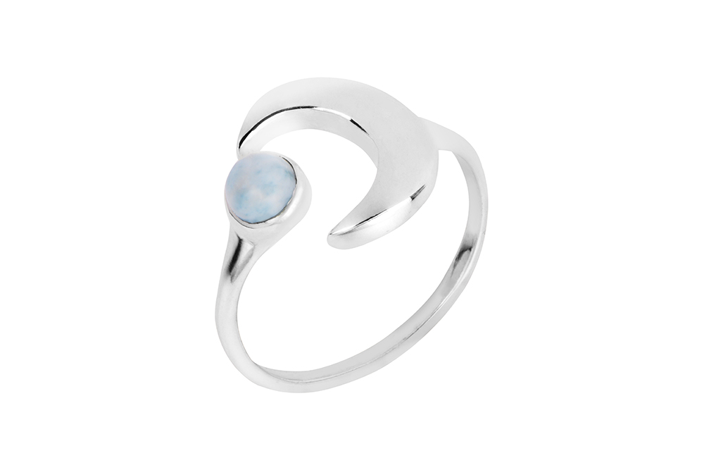 Sterling silver moon & semiprecious stones open ring