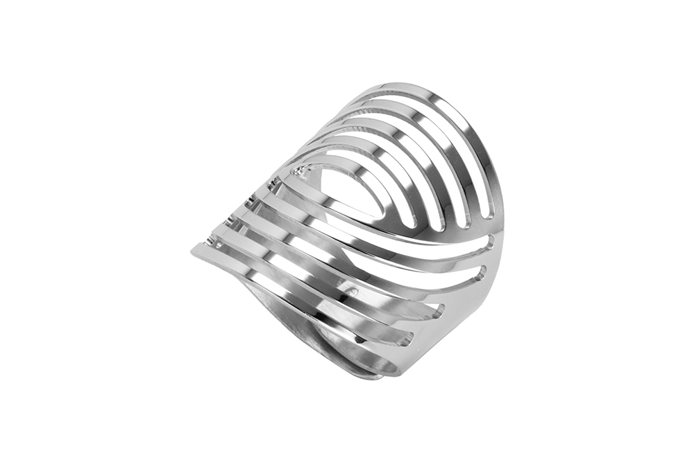 Sterling silver openwork crossed lines band ring
