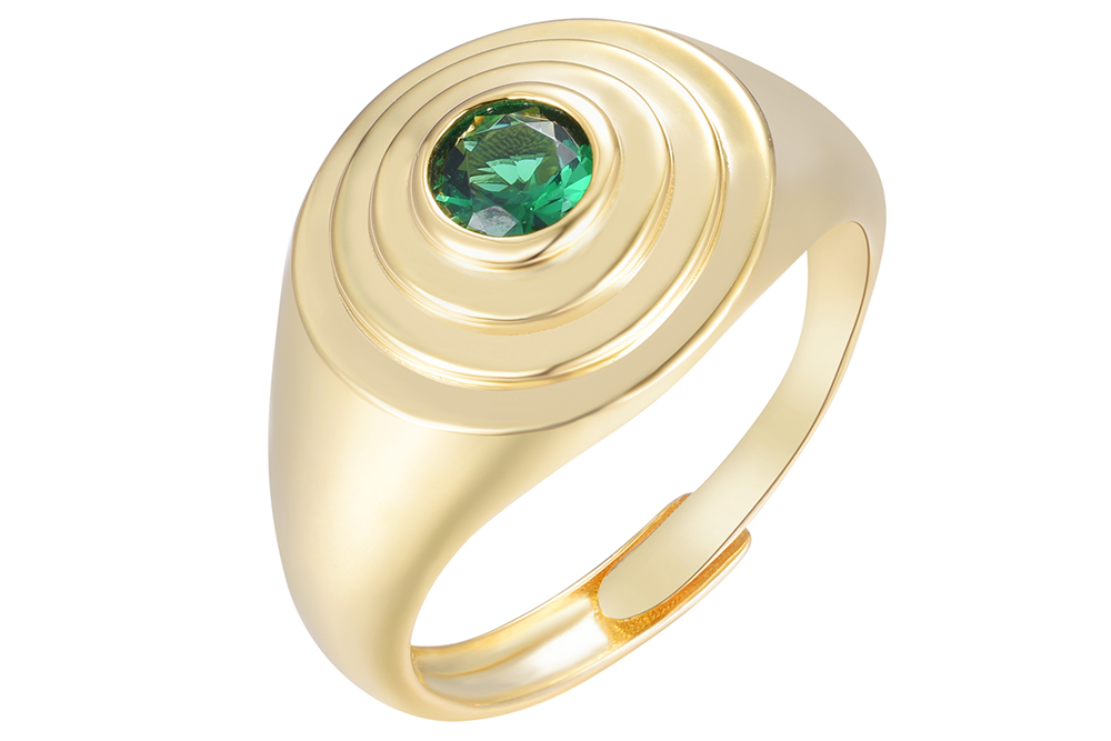 Sterling silver open round signet with emerald-green cz ring