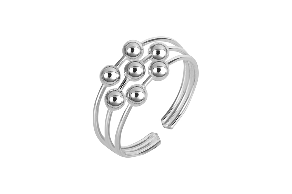 Anillo plata 925 triple con bolitas de 3mm enhebradas abierto