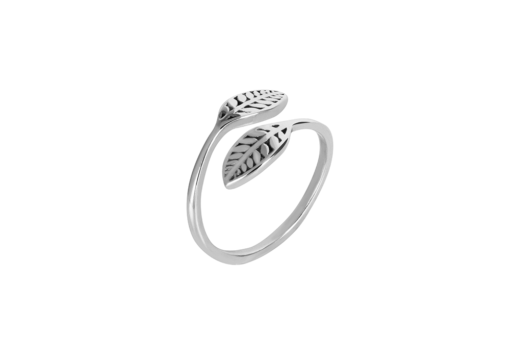 Sterling silver two leaves 5x6mm open ring