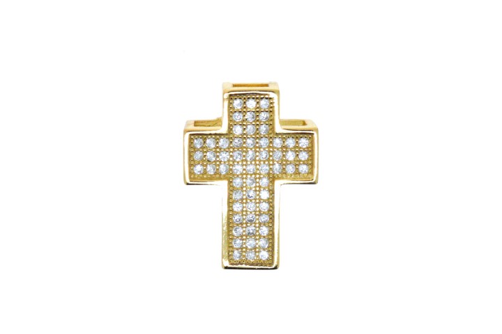 [001210002ZBL] Sterling silver pendant cz cross (White, Gold plated)