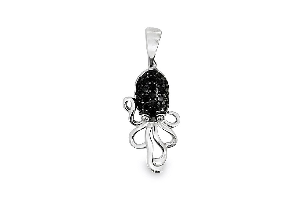 Sterling silver octopus pendant with zirconias