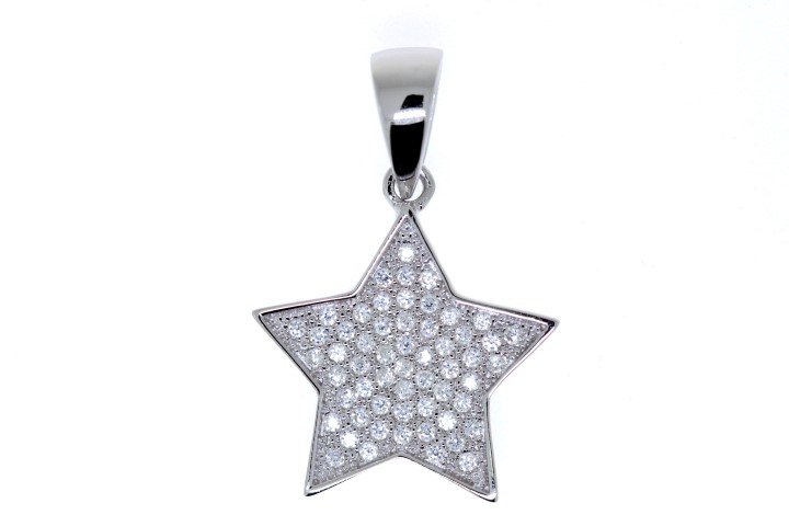 [044440002ZBL] Colgante plata rodiada cz estrella  (Blanca, Oro)