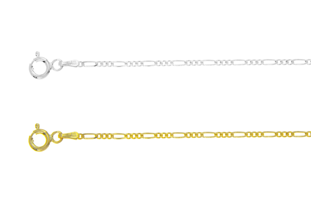 Sterling silver 1.8mm 2 sided diamond cut figaro chain 050 necklace