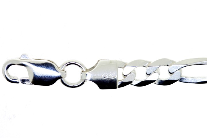 [04526C5000PL] Sterling silver 6mm 6 sided diamond cut flat figaro chain 150 necklace (50 cm)
