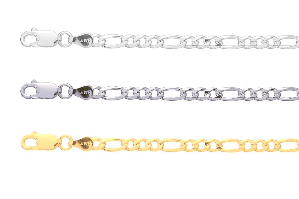 Sterling silver 3mm 2 sided diamond cut figaro chain 080 necklace