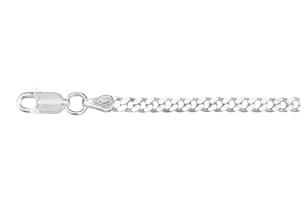 [04541C5000PL] Cadena plata 925 barbada diamantada 2 lados 080 3mm (50 cm, Plata)