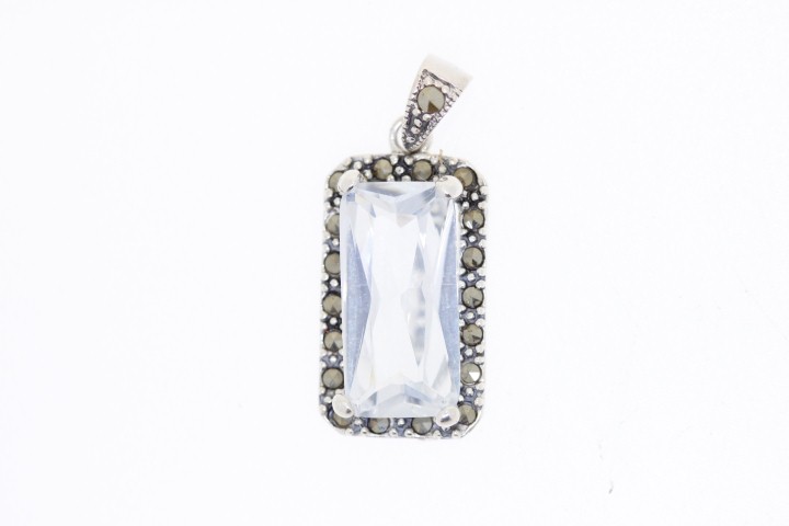 Colgante plata lisa marquesita cz rectangular 