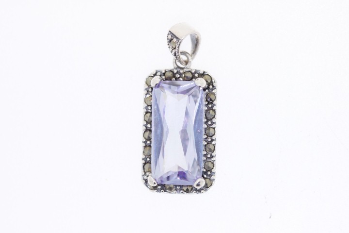 Colgante plata lisa marquesita cz rectangular 
