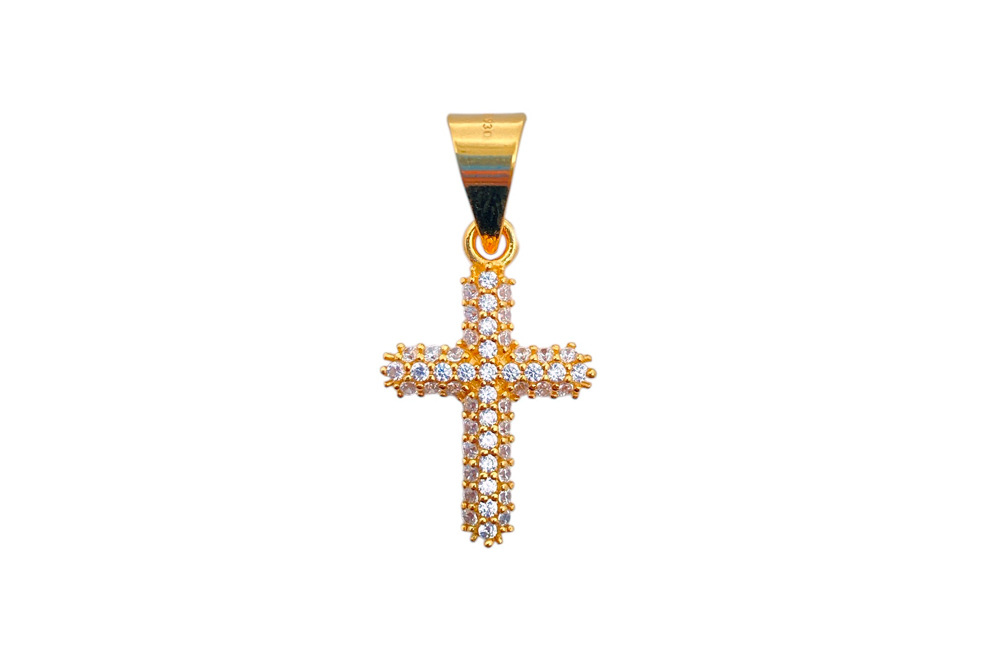 [05840PZBLDO] Sterling silver zirconia cross pendant (Gold plated)