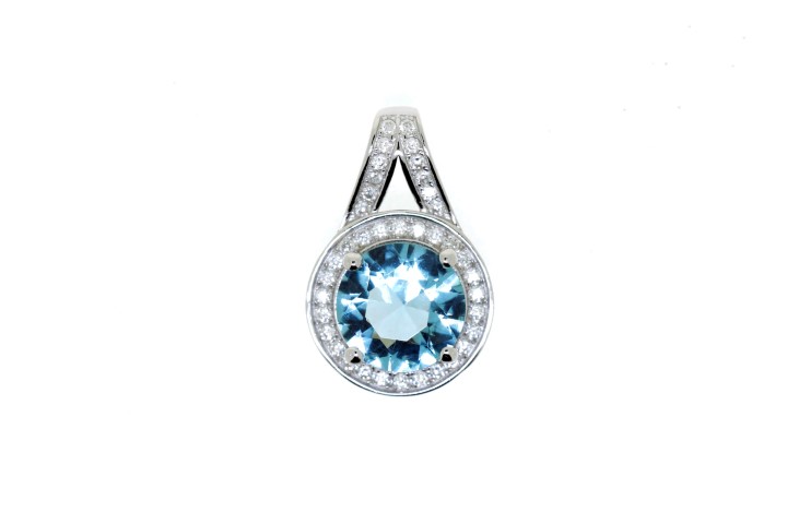 [067840001WAQ] Silver 925 microsetting pendant cz (Aquamarine, Rhodium plated)