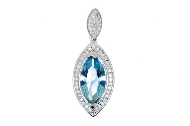 [068010001WAQ] Silver 925 microsetting pendant cz (Aquamarine, Rhodium plated)