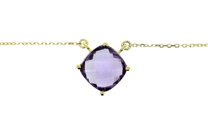 [06910C002RAM] Silver 925 necklace semi preci 40+5cm gold plated (Amethyst)