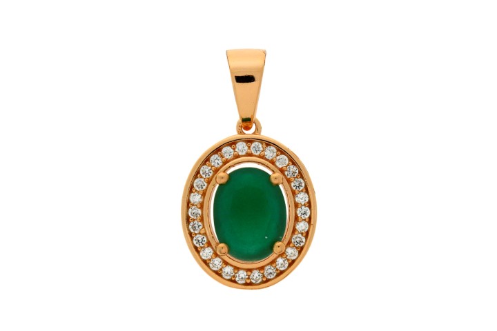 [072970003ZES] Silver 925 pendant cz (Emerald, Rose gold plated)