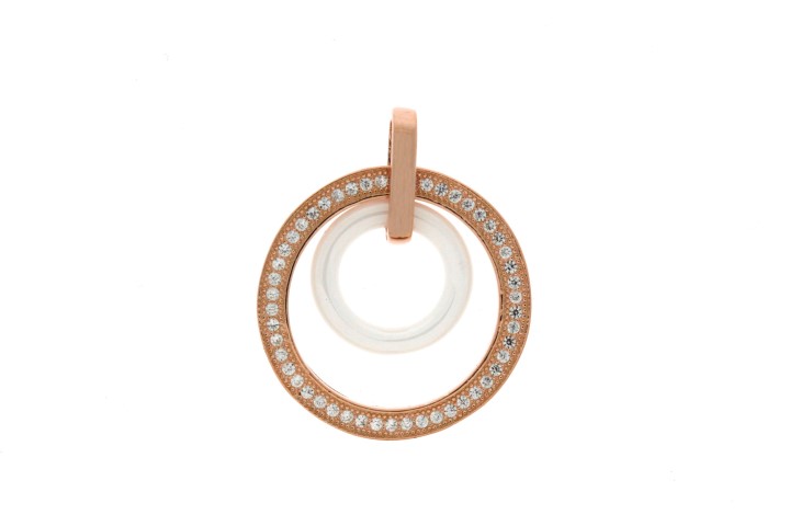 [075870003WCB] Colgante plata 925 ceramica con zirconita  (Blanca, Oro rosa)