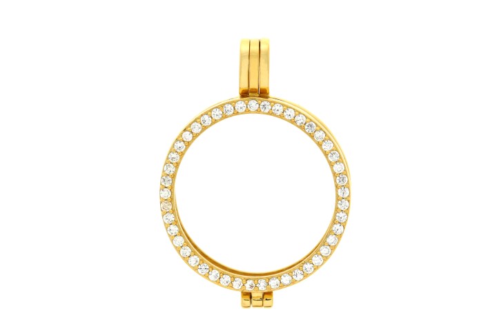 [078200002ZBL] Silver 925 coin holder cz pendant (White, Gold plated)