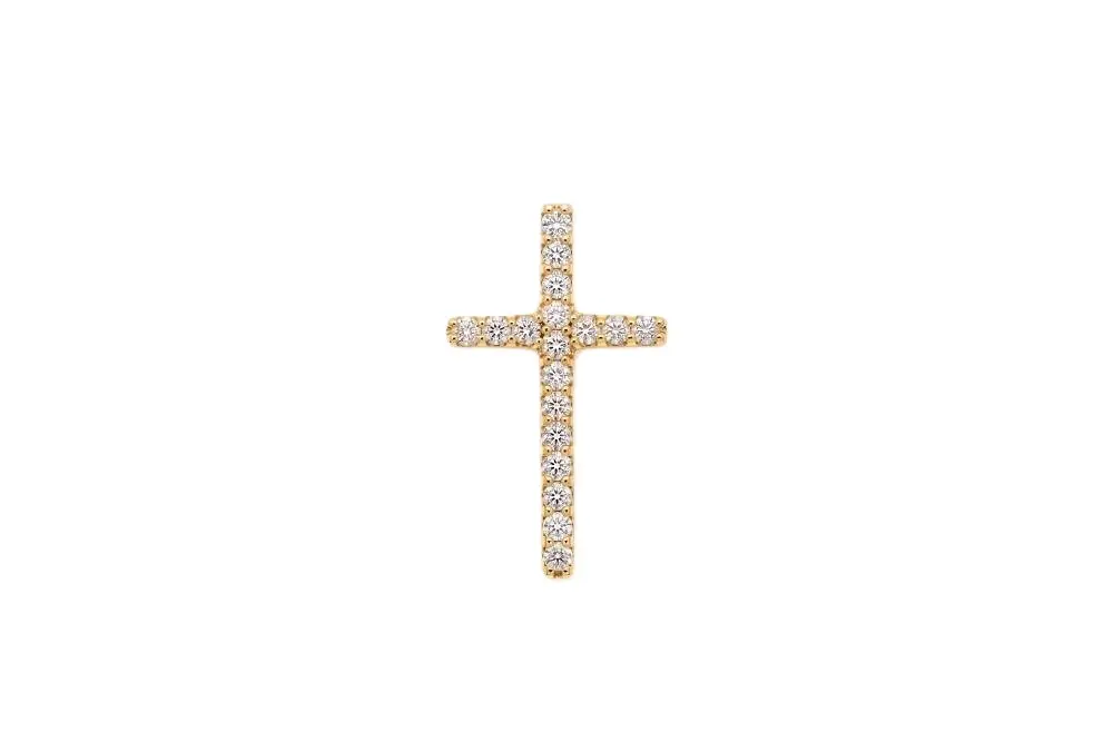 [080700002ZBL] Colgante plata 925 zirconita cruz mini  (Blanca, Oro)
