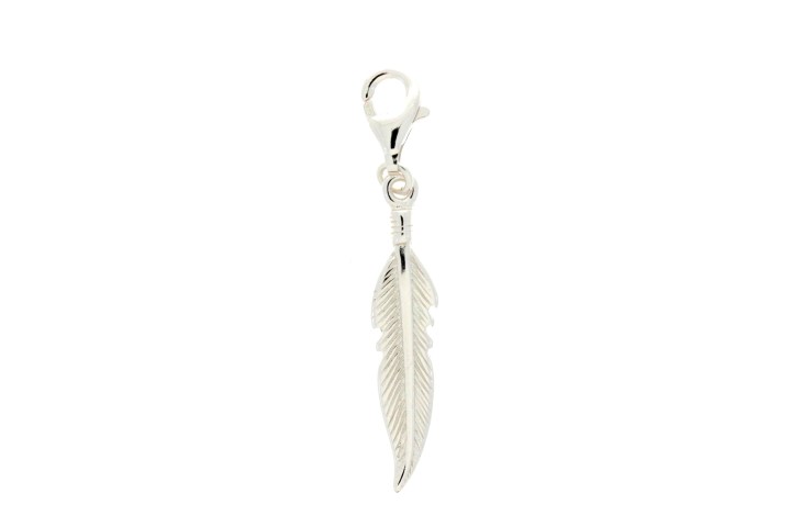 Colgante charm plata 925 pluma con mosqueton
