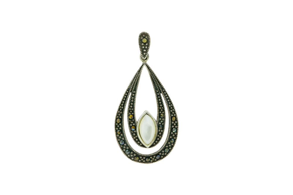 [085080006MNA] Colgante plata 925  marquesita con nacar  (Blanca)