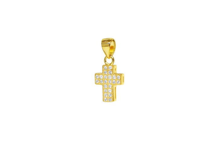 [093090002ZBL] Colgante plata 925 microsetting zirconita cruz (Blanca, Oro)
