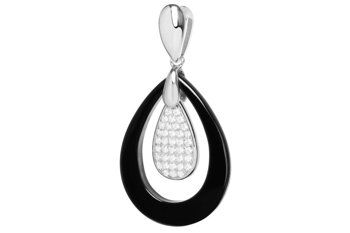 Sterling silver ceramic pendant with cubic zirconia