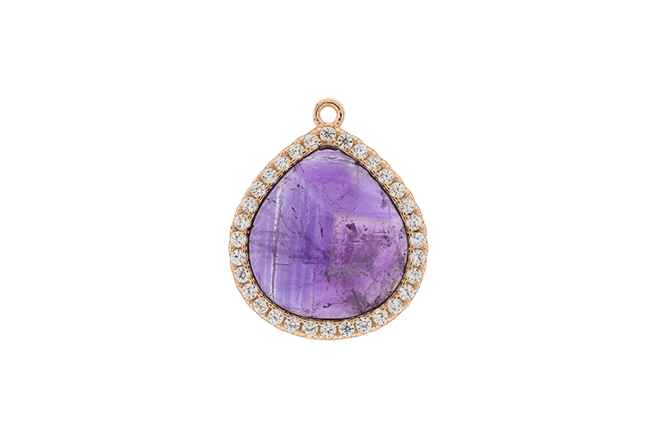 [099620003RAM] Silver 925  semi precious stone cz charm (Amethyst, Rose gold plated)