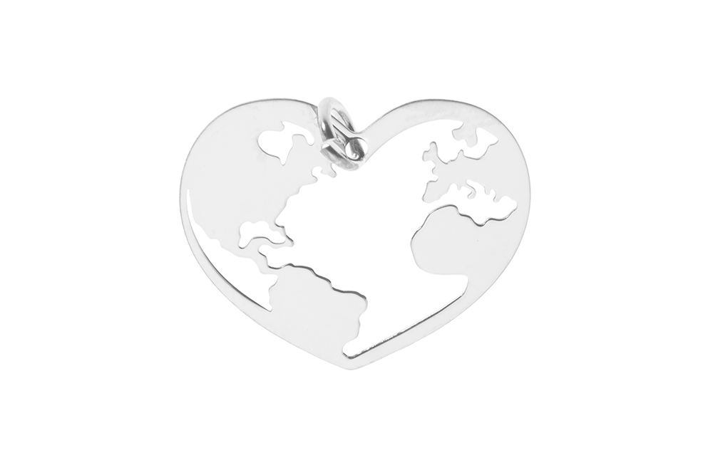 Silver 925 world heart pendant