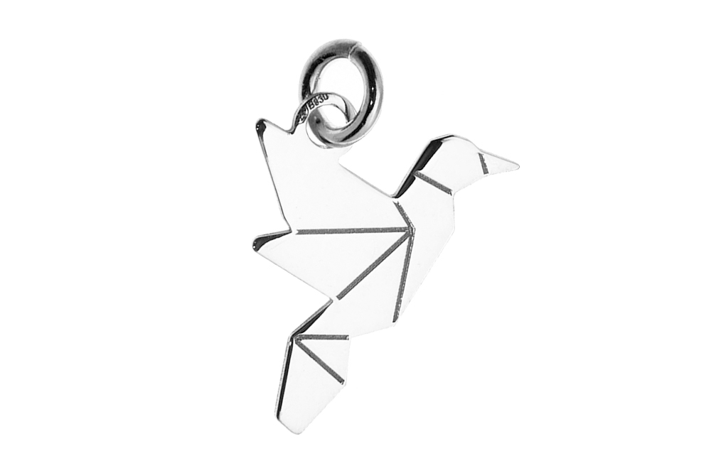 Colgante charm plata 925 paloma origami 
