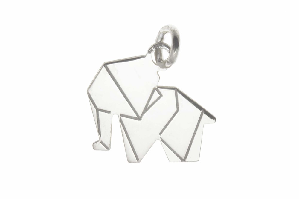 Colgante charm plata 925 elefante origami