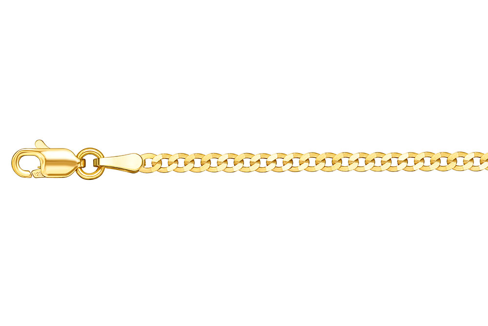[13135C3000DO] Sterling silver 2mm 2 sided diamond cut flat curb chain 060 necklace (30 cm + 8 cm extension)