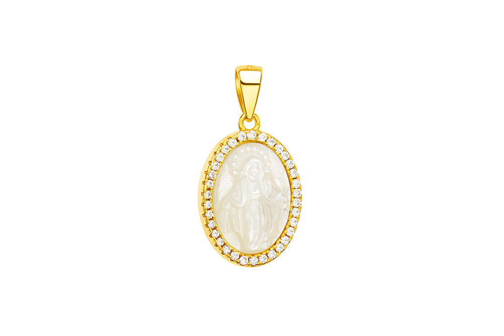 [133940002ZNA] Colgante plata 925 medalla virgen con zirconitas  (Blanca, Oro)