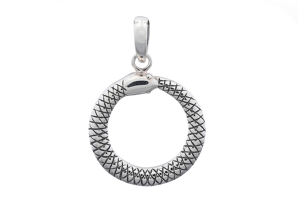 Silver snake circle pendant