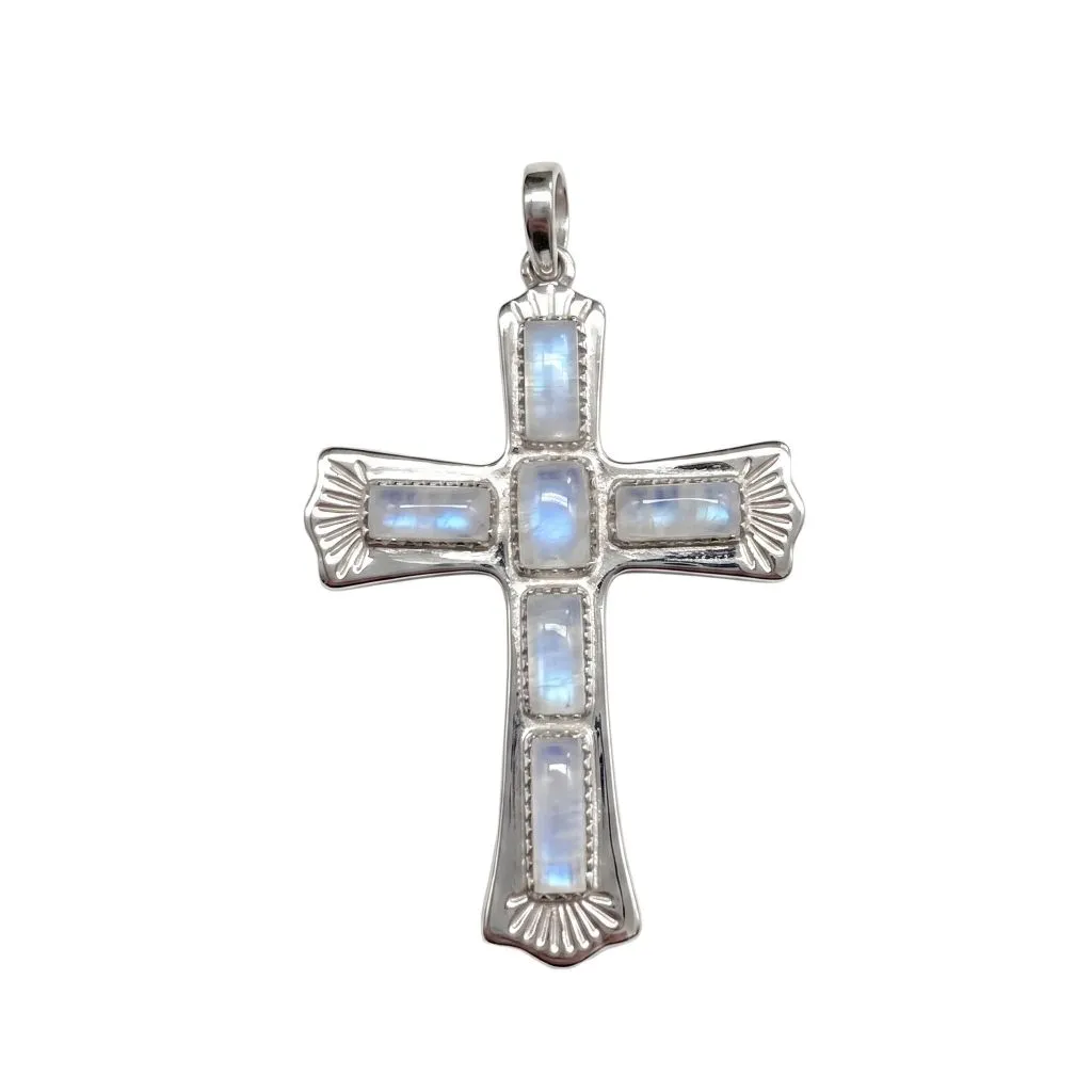 Sterling silver cross natural stone pendant