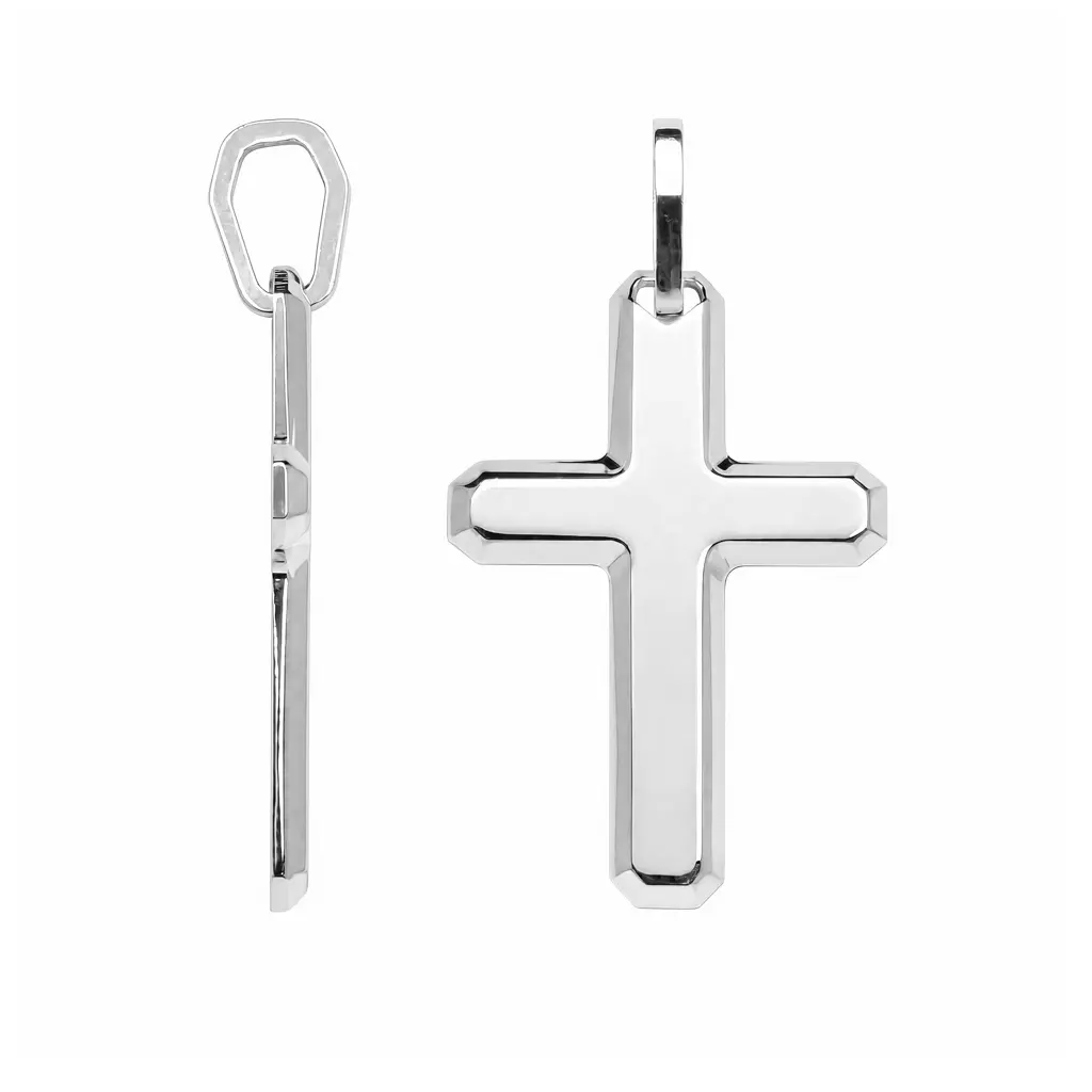 Sterling silver cross with bevel edge pendant