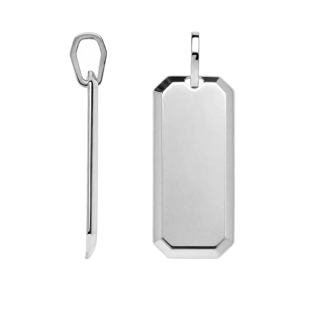Sterling silver rectangular tag with bever edge pendant
