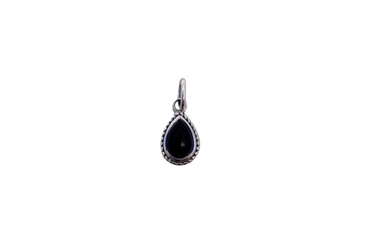 [15340PONOX] Sterling silver semi precious stone pear shape (Black)