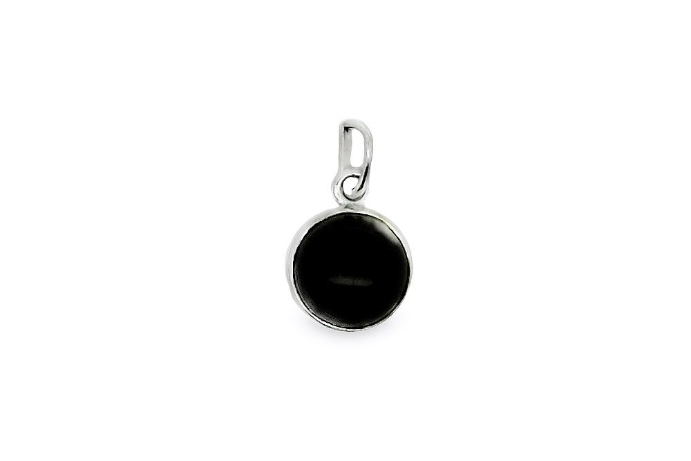 [15430PE120RONPL] Sterling silver semiprecious stone pendant (Black)
