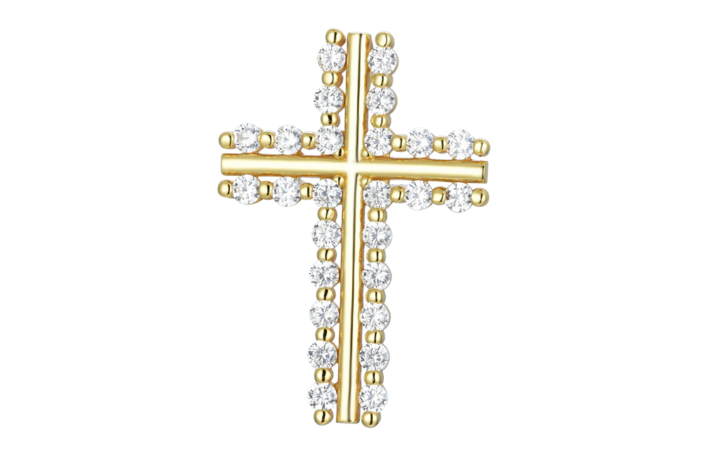 [15520PZBLDO] Colgante plata 925 cruz doble zirconitas (Blanca, Oro)