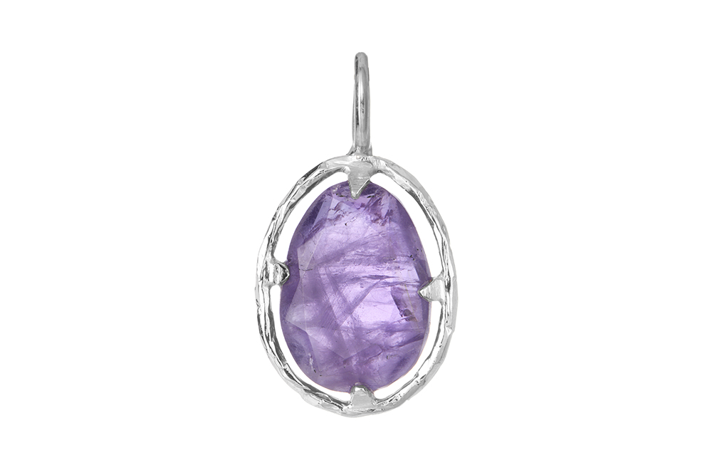 Sterling silver oval semiprecious stone pendant