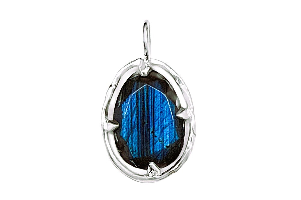 Sterling silver oval semiprecious stone pendant