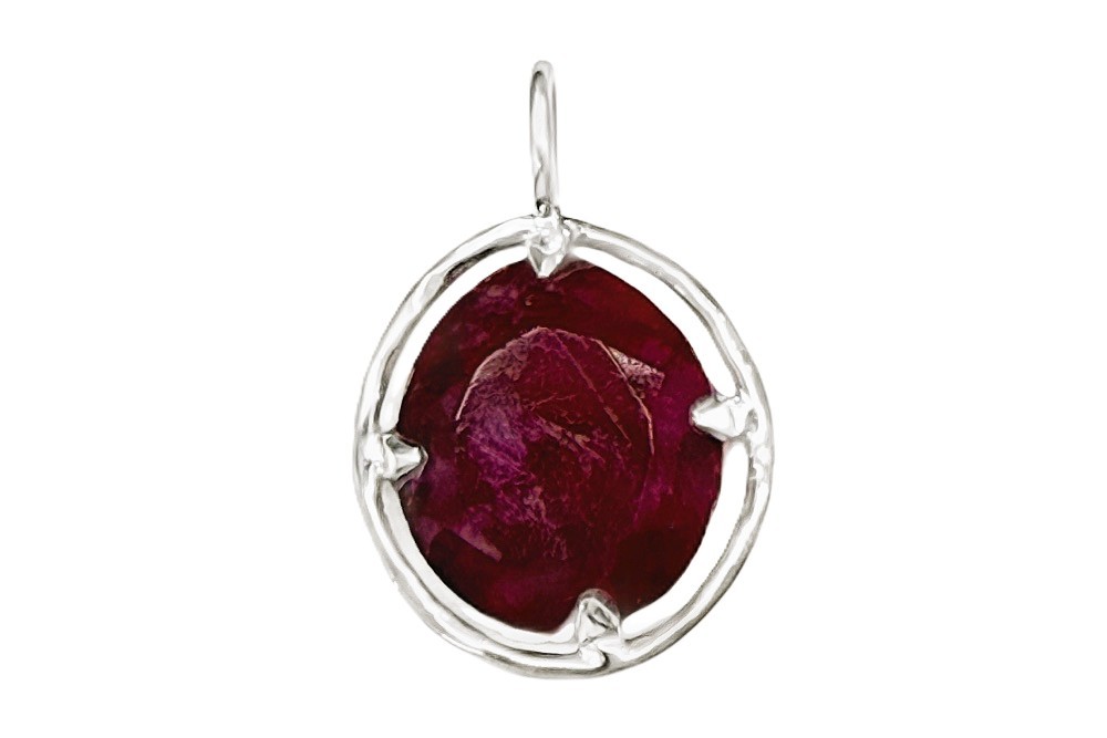 [15559PRRUHAPL] Sterling silver oval semiprecious stone pendant (Ruby, Sterling silver)