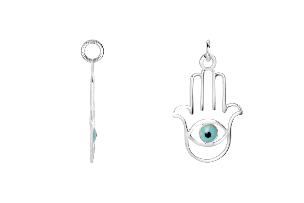 Colgante plata 925 mano de fatima ojo turco esmalte anilla 3mm int