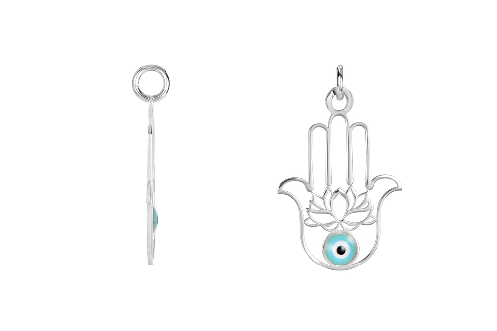 [15898PEACPL] Sterling silver hand of fatima turkish eye enamel pendant (Sterling silver)
