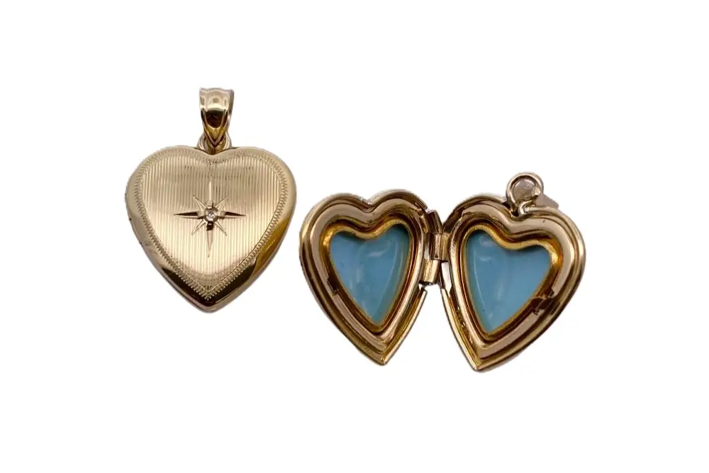 Sterling silver heart locket pendant with cz wind rose