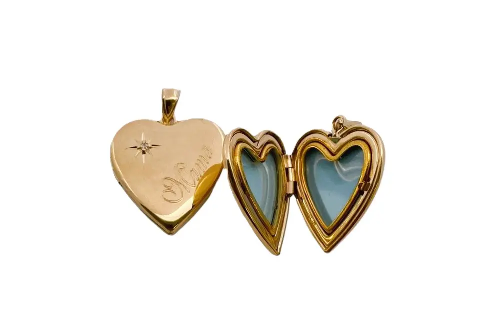 Sterling silver heart locket pendant mama with cz wind rose